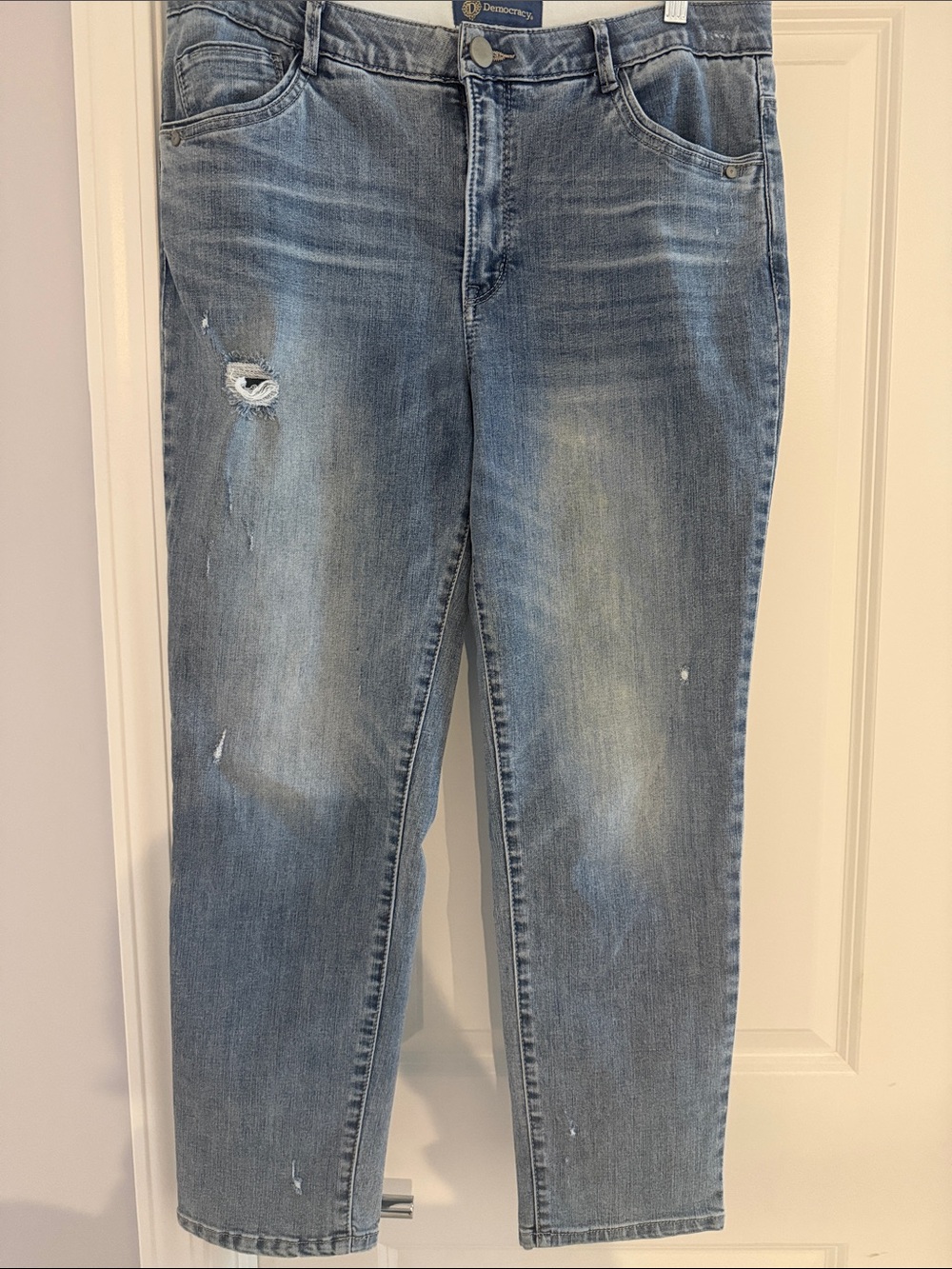Democracy Light Blue Distressed Ankle Jeans